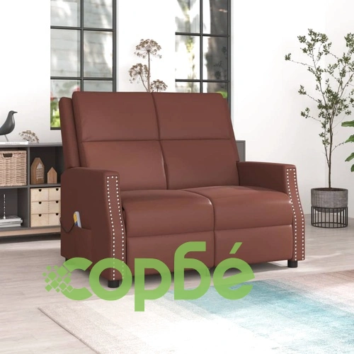 2-местен масажен реклайнер, кафяво, изкуствена кожа ➤ топ цена ➤ sorbe.bg