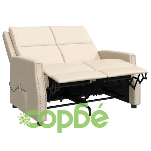 2-местен масажен реклайнер, кремаво, изкуствена кожа ➤ топ цена ➤ sorbe.bg
