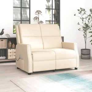 2-местен масажен реклайнер, кремаво, изкуствена кожа