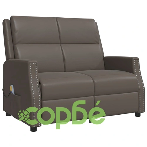 2-местен масажен реклайнер, сиво, изкуствена кожа ➤ топ цена ➤ sorbe.bg