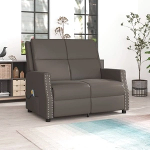 2-местен масажен реклайнер, сиво, изкуствена кожа