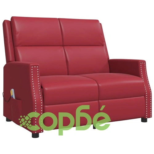 2-местен масажен реклайнер, виненочервено, изкуствена кожа ➤ топ цена ➤ sorbe.bg
