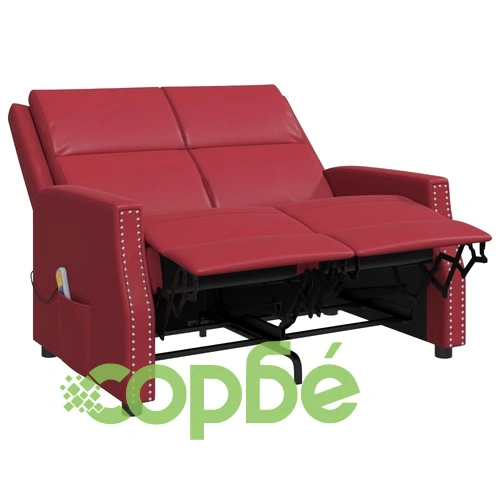 2-местен масажен реклайнер, виненочервено, изкуствена кожа ➤ топ цена ➤ sorbe.bg