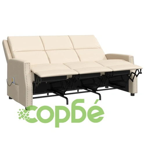 3-местен масажен реклайнер, кремаво, изкуствена кожа ➤ топ цена ➤ sorbe.bg