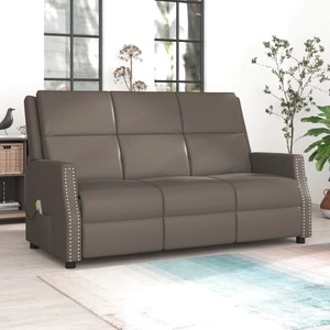 3-местен масажен реклайнер, сиво, изкуствена кожа