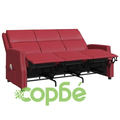 3-местен масажен реклайнер, виненочервено, изкуствена кожа ➤ топ цена ➤ sorbe.bg