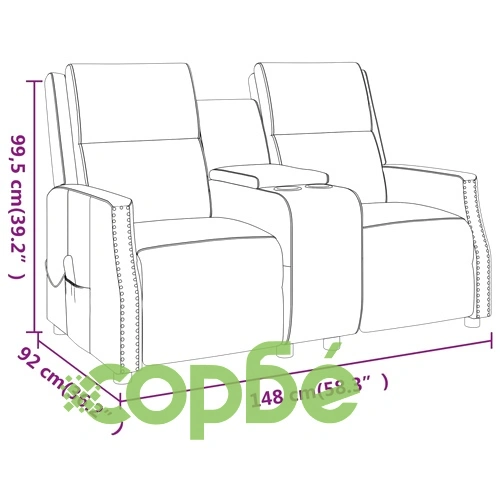 2-местен масажен реклайнер с държачи за чаши, черно, еко кожа ➤ топ цена ➤ sorbe.bg