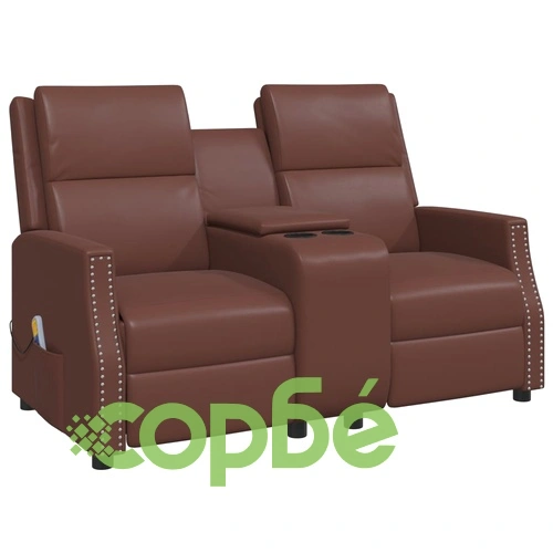 2-местен масажен реклайнер, кафяво, изкуствена кожа ➤ топ цена ➤ sorbe.bg