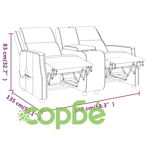 2-местен масажен реклайнер, кремаво, изкуствена кожа ➤ топ цена ➤ sorbe.bg