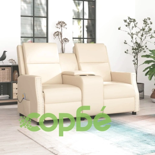 2-местен масажен реклайнер, кремаво, изкуствена кожа ➤ топ цена ➤ sorbe.bg