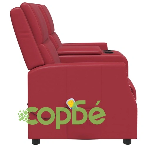 2-местен масажен реклайнер, виненочервено, изкуствена кожа ➤ топ цена ➤ sorbe.bg