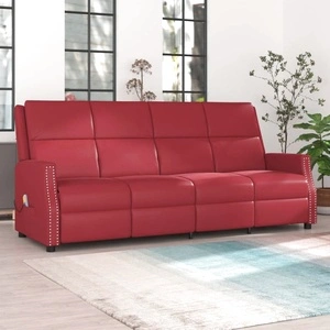 4-местен масажен реклайнер, виненочервено, изкуствена кожа
