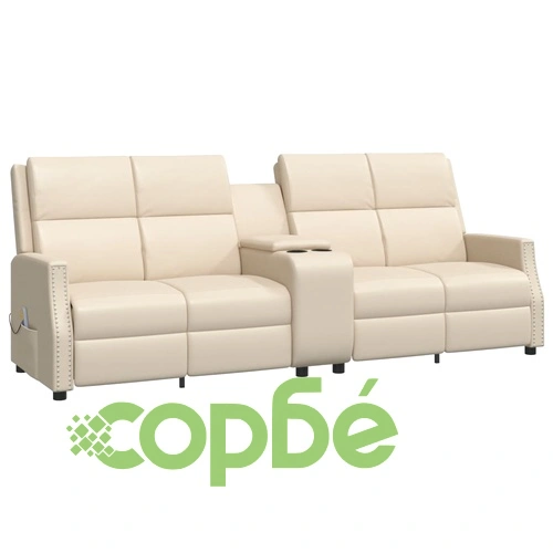 4-местен масажен реклайнер, кремаво, изкуствена кожа ➤ топ цена ➤ sorbe.bg