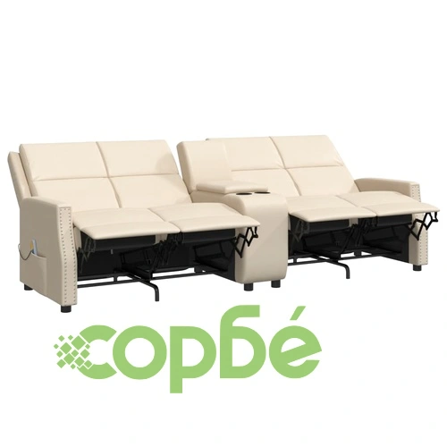 4-местен масажен реклайнер, кремаво, изкуствена кожа ➤ топ цена ➤ sorbe.bg