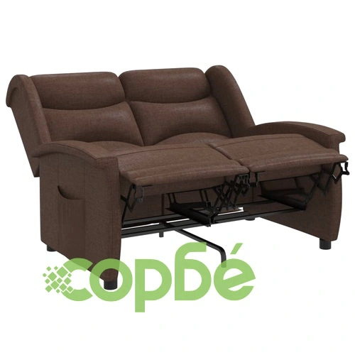2-местен масажен реклайнер, кафяв, текстил ➤ топ цена ➤ sorbe.bg