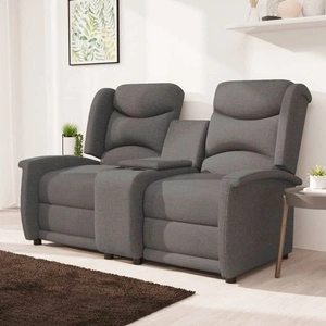 2-местен реклайнер с поставки за чаши светлосив текстил