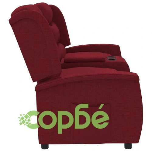 2-местен реклайнер с поставки за чаши, виненочервен, текстил ➤ топ цена ➤ sorbe.bg