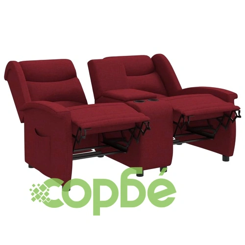 2-местен реклайнер с поставки за чаши, виненочервен, текстил ➤ топ цена ➤ sorbe.bg