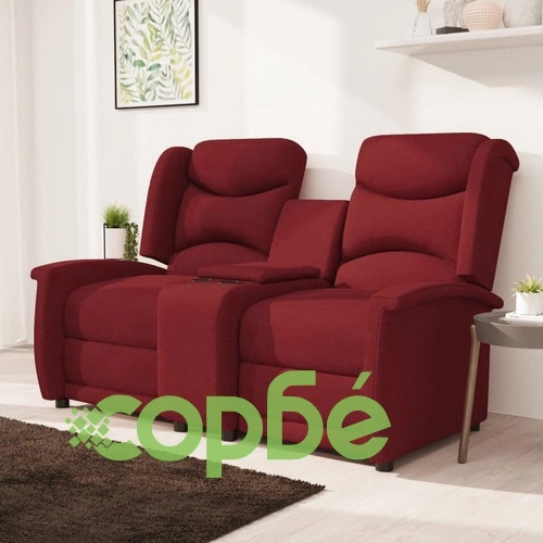 2-местен реклайнер с поставки за чаши, виненочервен, текстил ➤ топ цена ➤ sorbe.bg