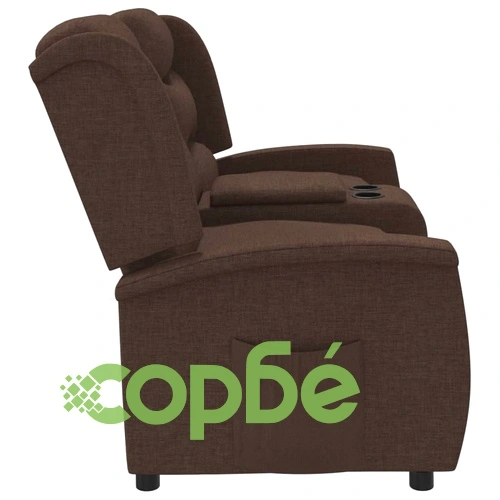 2-местен реклайнер с поставки за чаши, кафяв, текстил ➤ топ цена ➤ sorbe.bg