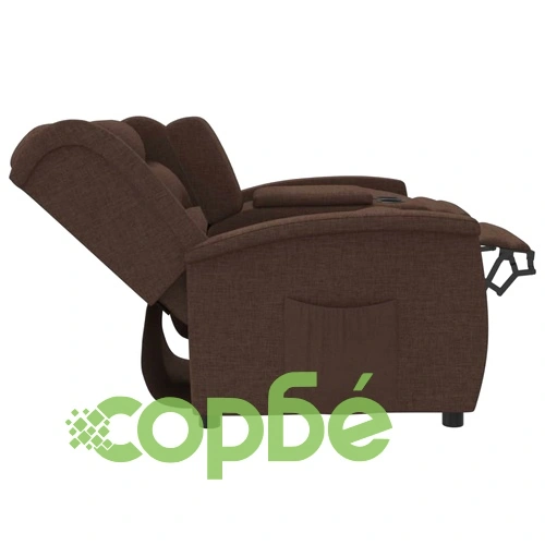 2-местен реклайнер с поставки за чаши, кафяв, текстил ➤ топ цена ➤ sorbe.bg