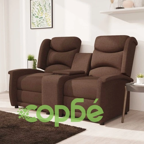 2-местен реклайнер с поставки за чаши, кафяв, текстил ➤ топ цена ➤ sorbe.bg