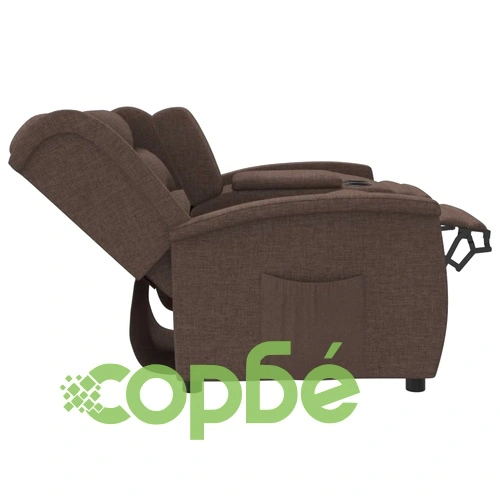 2-местен реклайнер с поставки за чаши, таупе, текстил ➤ топ цена ➤ sorbe.bg