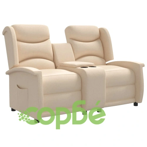 2-местен реклайнер с поставки за чаши, кремав, текстил ➤ топ цена ➤ sorbe.bg