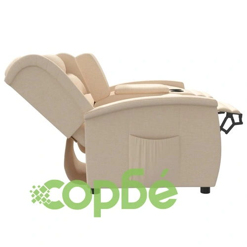 2-местен реклайнер с поставки за чаши, кремав, текстил ➤ топ цена ➤ sorbe.bg