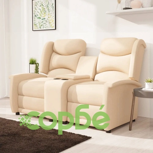 2-местен реклайнер с поставки за чаши, кремав, текстил ➤ топ цена ➤ sorbe.bg