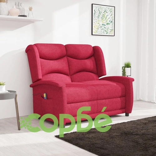 2-местен масажен реклайнер, виненочервен, текстил ➤ топ цена ➤ sorbe.bg