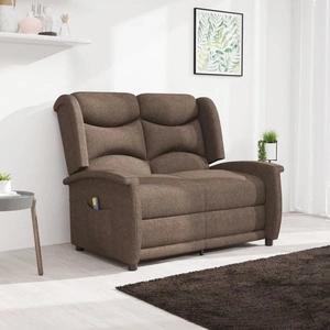 2-местен масажен реклайнер, кафяв, текстил