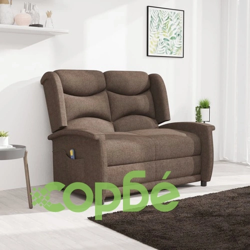 2-местен масажен реклайнер, кафяв, текстил ➤ топ цена ➤ sorbe.bg
