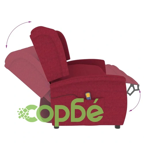 3-местен масажен реклайнер, виненочервен, текстил ➤ топ цена ➤ sorbe.bg