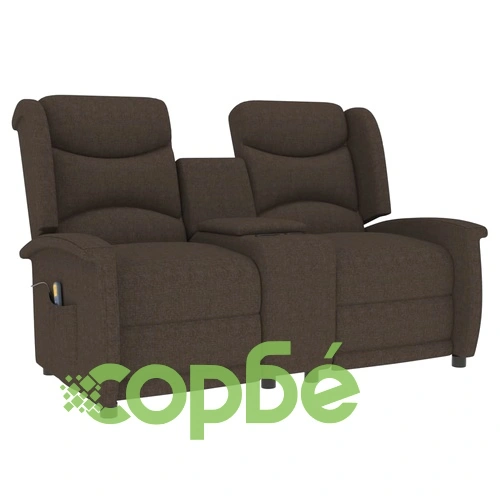 2-местен масажен реклайнер с държачи за чаши, кафяв ➤ топ цена ➤ sorbe.bg
