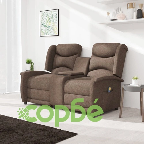 2-местен масажен реклайнер с държачи за чаши, кафяв ➤ топ цена ➤ sorbe.bg