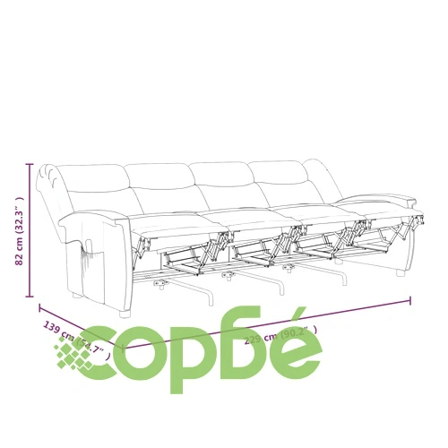 4-местен масажен реклайнер, виненочервен, текстил ➤ топ цена ➤ sorbe.bg