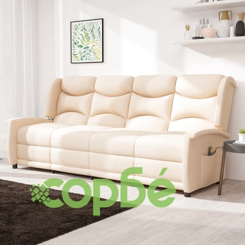 4-местен масажен реклайнер, кремав, текстил ➤ топ цена ➤ sorbe.bg