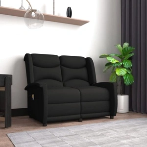 2-местен масажен реклайнер, черен, микрофибърна тъкан