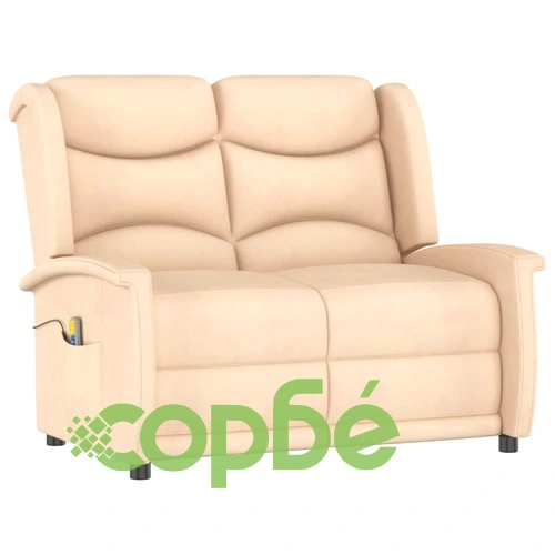 2-местен масажен реклайнер, кремав, микрофибърна тъкан ➤ топ цена ➤ sorbe.bg
