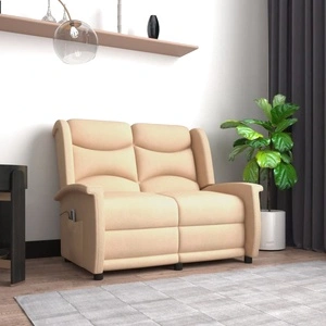 2-местен масажен реклайнер, кремав, микрофибърна тъкан