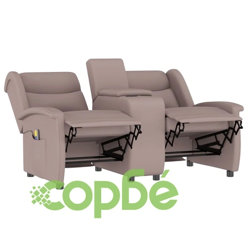 2-местен масажен реклайнер с поставка за чаша, таупе ➤ топ цена ➤ sorbe.bg