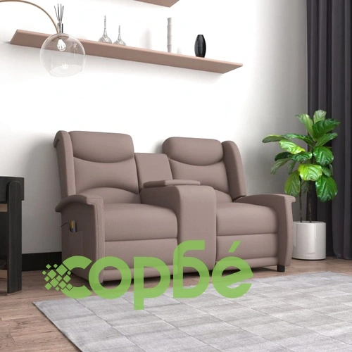 2-местен масажен реклайнер с поставка за чаша, таупе ➤ топ цена ➤ sorbe.bg