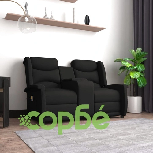 2-местен масажен реклайнер с държачи за чаши, черно ➤ топ цена ➤ sorbe.bg