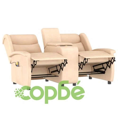 2-местен масажен реклайнер с държач за чаша, кремав ➤ топ цена ➤ sorbe.bg