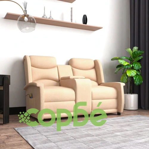 2-местен масажен реклайнер с държач за чаша, кремав ➤ топ цена ➤ sorbe.bg