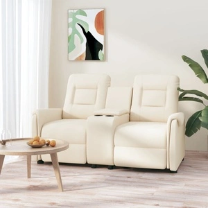2-местен реклайнер с поставка за чаша, кремав, изкуствена кожа