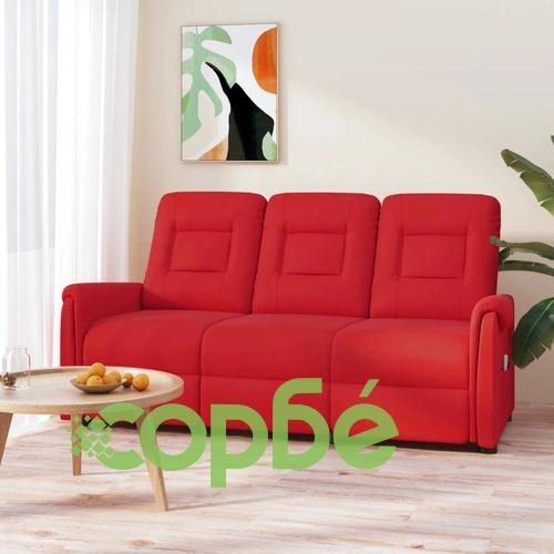 3-местен масажен реклайнер, виненочервено, изкуствена кожа ➤ топ цена ➤ sorbe.bg