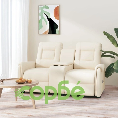 2-местен масажен реклайнер с държач за чаша, кремав ➤ топ цена ➤ sorbe.bg