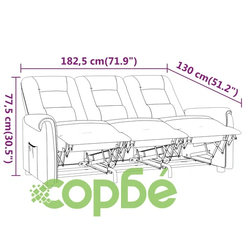 3-местен масажен реклайнер, черен, микрофибърна тъкан ➤ топ цена ➤ sorbe.bg